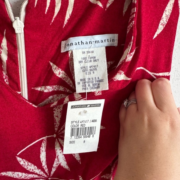 NWT Jonathan Martin Red Cream Palm Leaf Jumpsuit Womens 9 Vintage Hawaiian - Picture 3 of 5